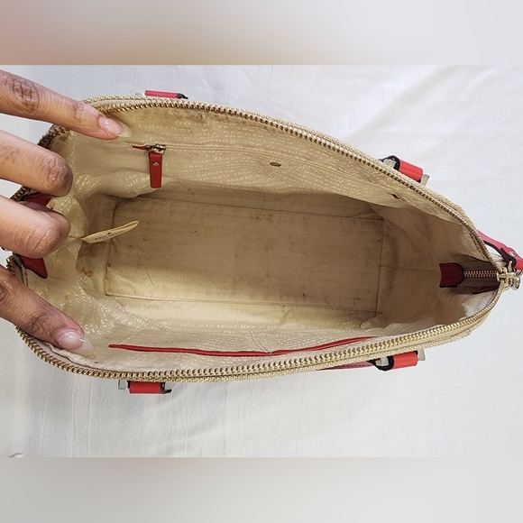 Kate Spade Red Beige Canvas Leather 2Way Crossbody Top Handle Satchel - Picture 12 of 16